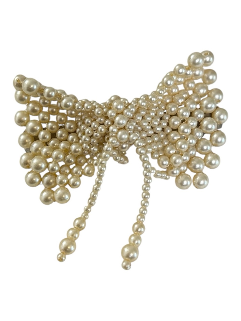 Vintage 1980s–1990s faux pearl beaded bow barrette